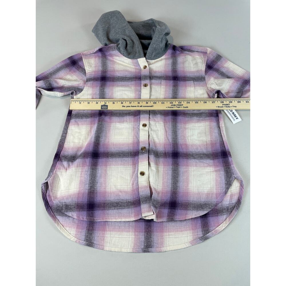 Old Navy Plaid Hooded Flannel Button Up Shirt XL Purple Gray Cotton NWT - Picture 6 of 7